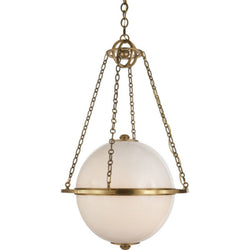 Chapman & Myers Modern Globe Lantern in Antique-Burnished Brass with White Glass