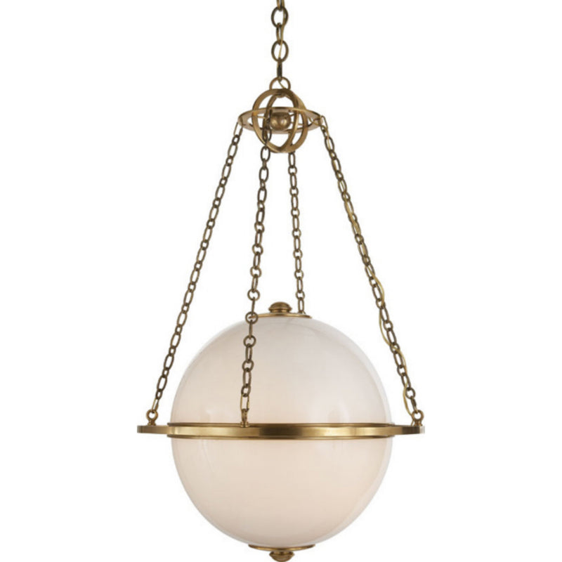 Chapman & Myers Modern Globe Lantern in Antique-Burnished Brass with White Glass