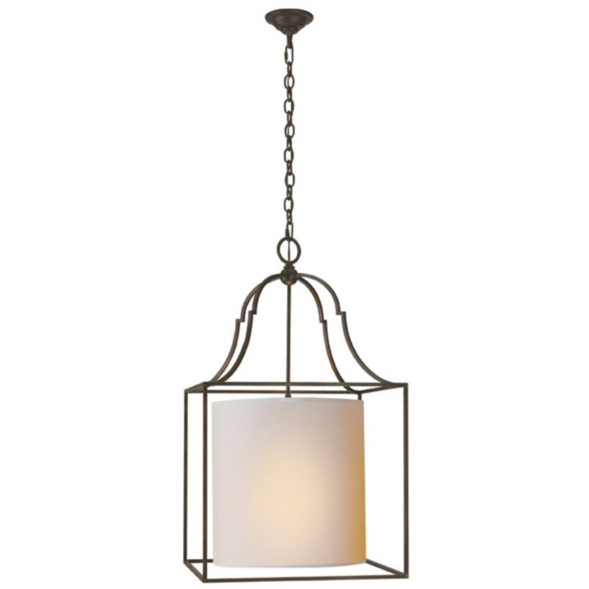 Chapman & Myers Gustavian Lantern in Aged Iron with Natural Paper Shade