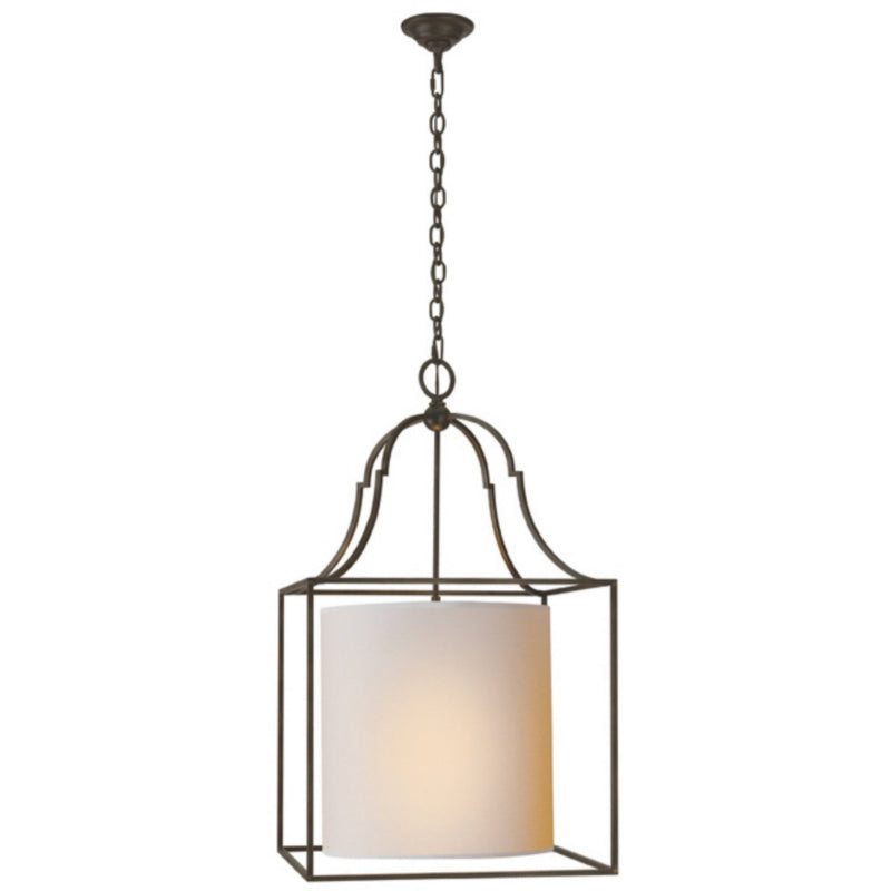 Chapman & Myers Gustavian Lantern in Aged Iron with Natural Paper Shade