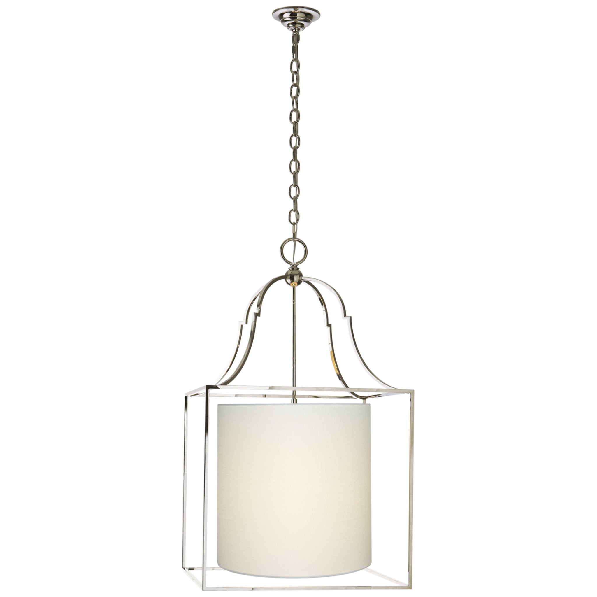 Chapman & Myers Gustavian Lantern in Polished Nickel with Linen Shade