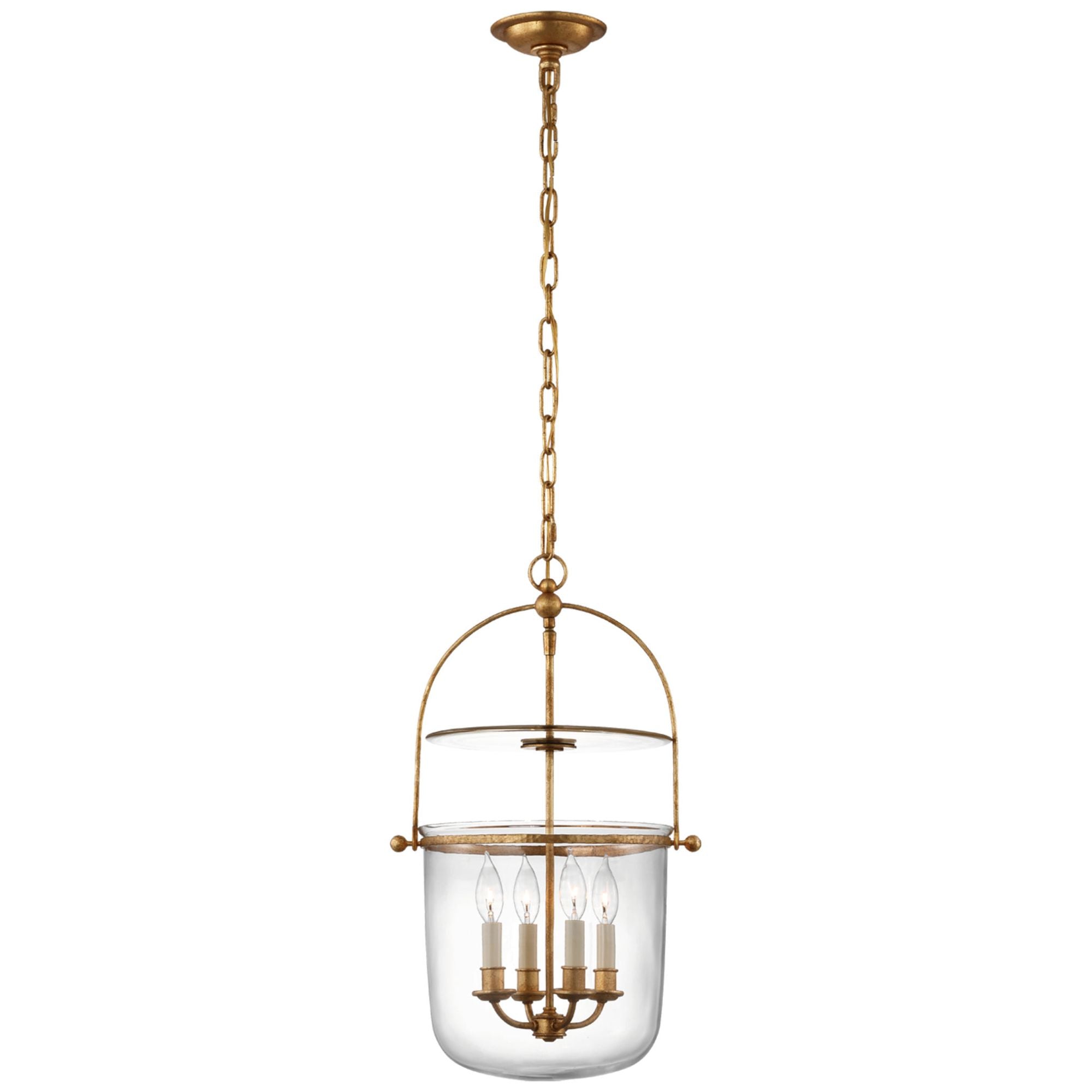 Chapman & Myers Lorford Small Smoke Bell Lantern in Gilded Iron with Clear Glass Ceiling Light W14"