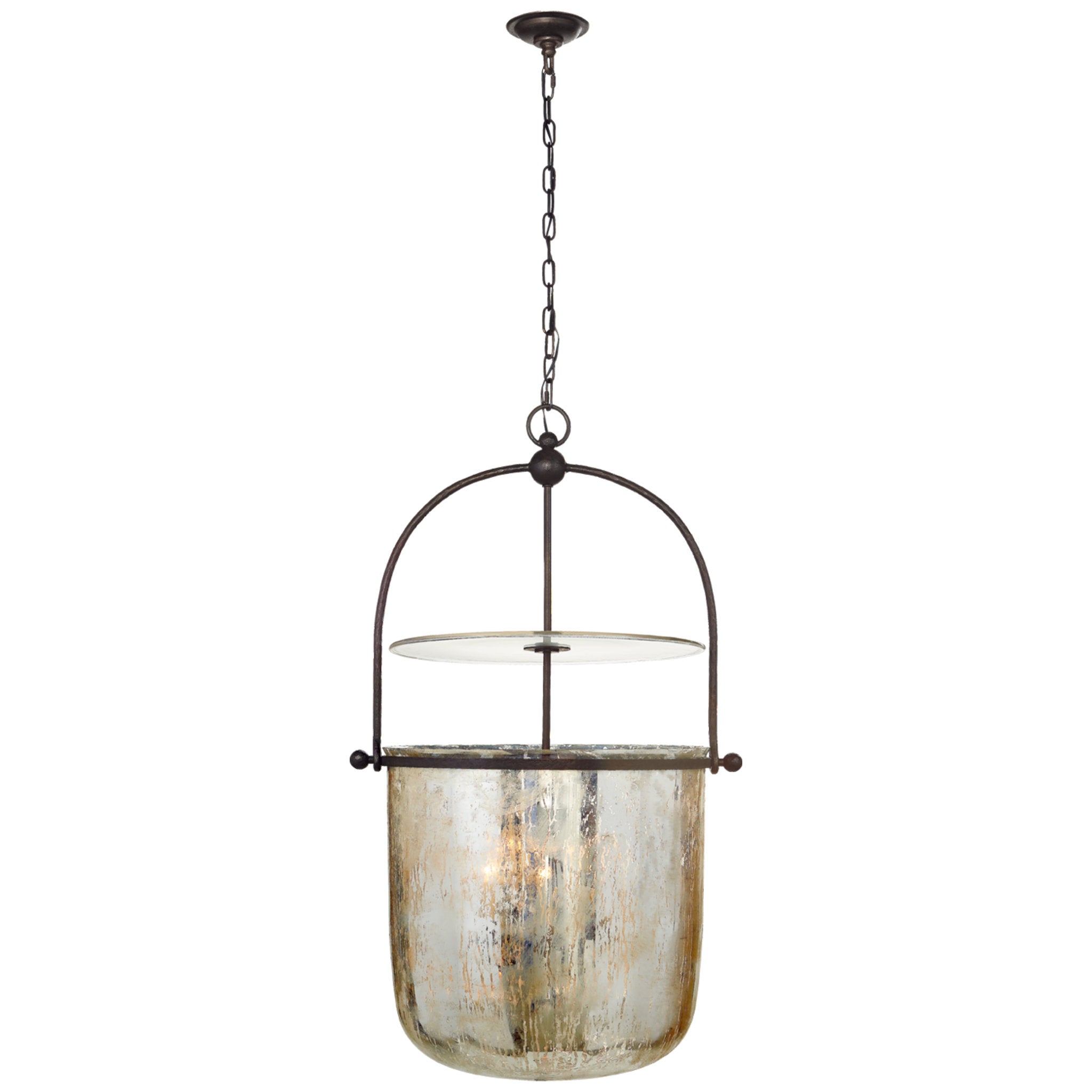 Chapman & Myers Lorford Large Smoke Bell Lantern in Aged Iron with Antiqued Mercury Glass