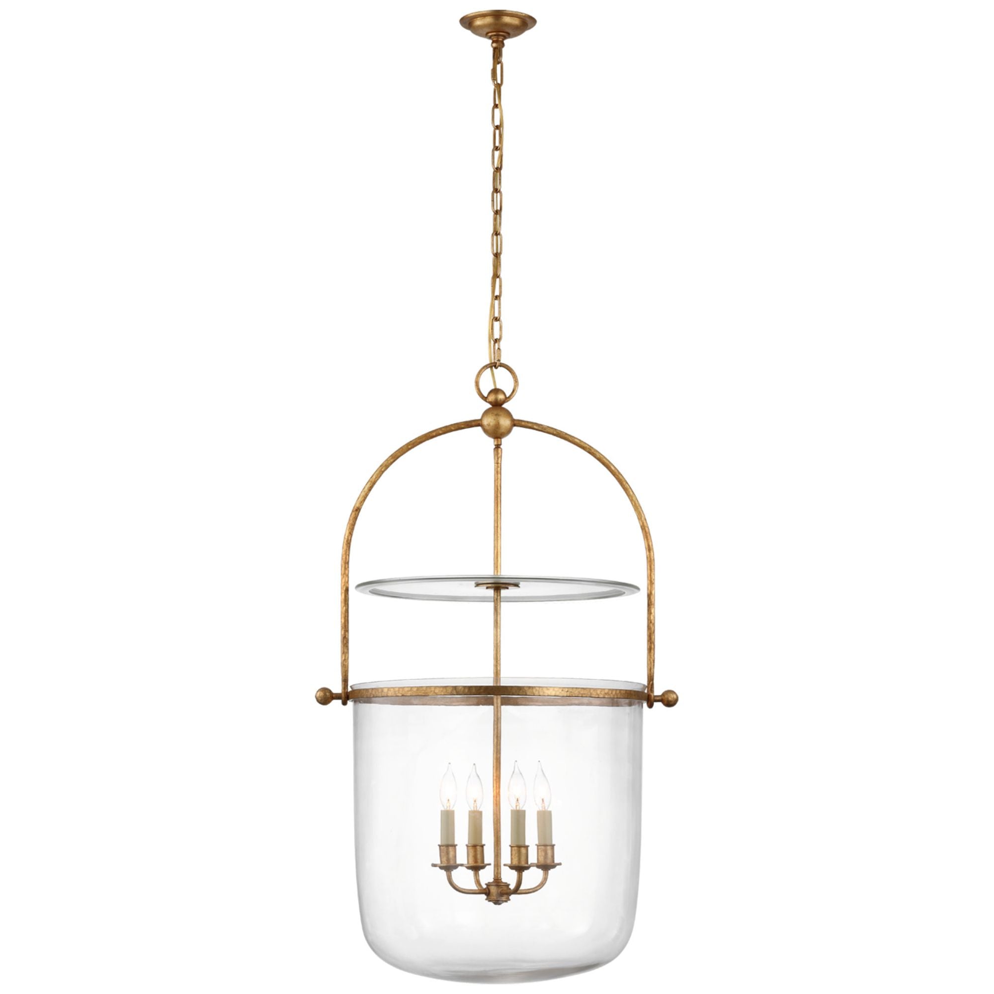 Chapman & Myers Lorford Large Smoke Bell Lantern in Gilded Iron with Clear Glass Ceiling Light W25"