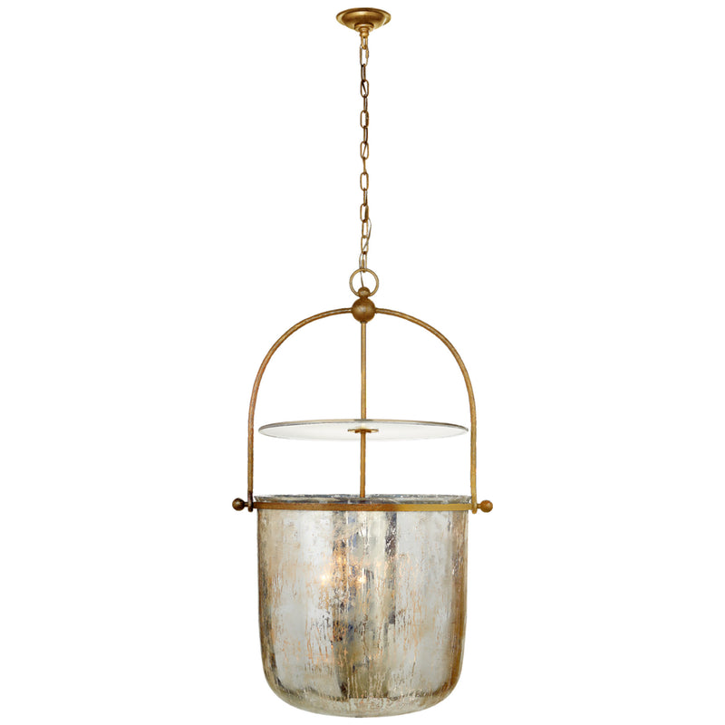 Chapman & Myers Lorford Large Smoke Bell Lantern in Gilded Iron with Antiqued Mercury Glass