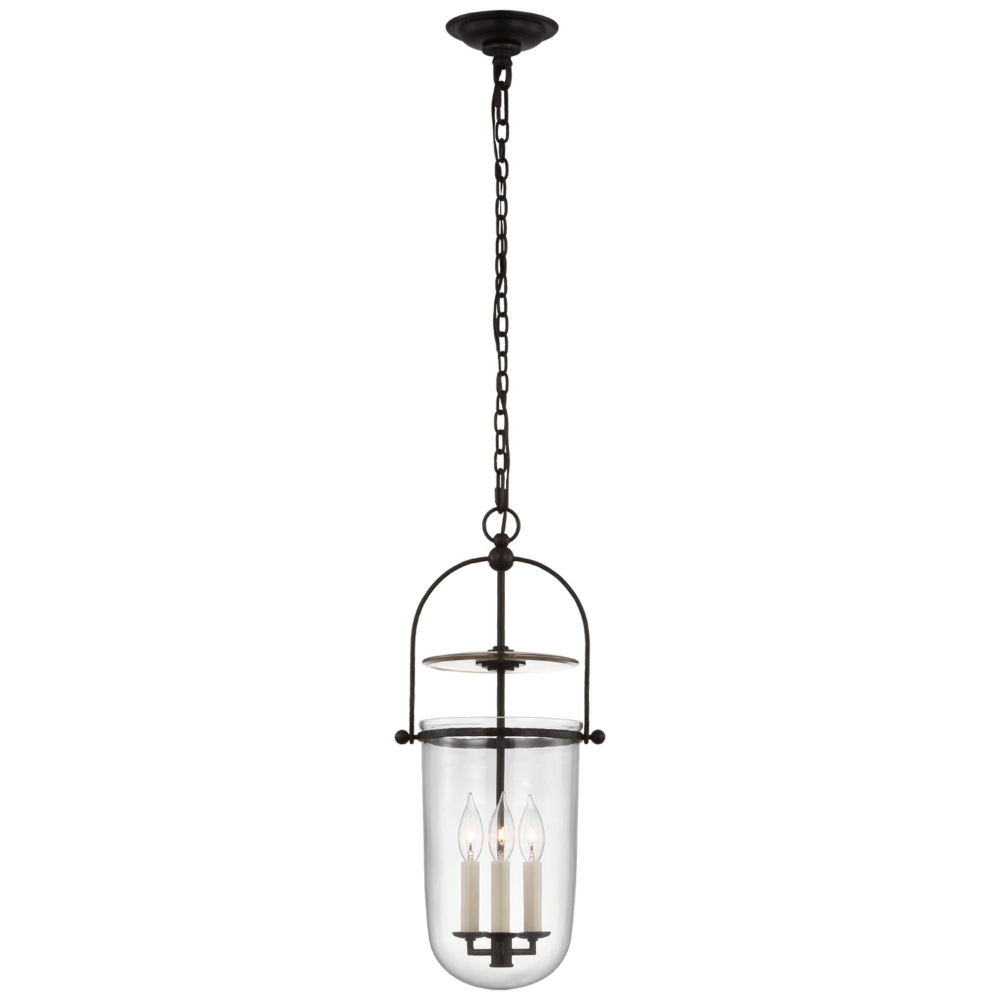 Chapman & Myers Lorford Tall Smoke Bell Lantern in Aged Iron with Clear Glass Ceiling Light W10" x H22.75"