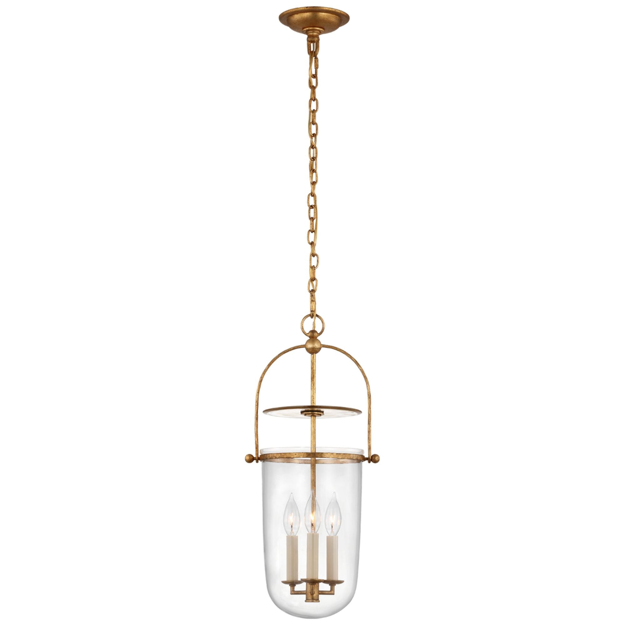 Chapman & Myers Lorford Tall Smoke Bell Lantern in Gilded Iron with Clear Glass Ceiling Light W10" x H22.75"