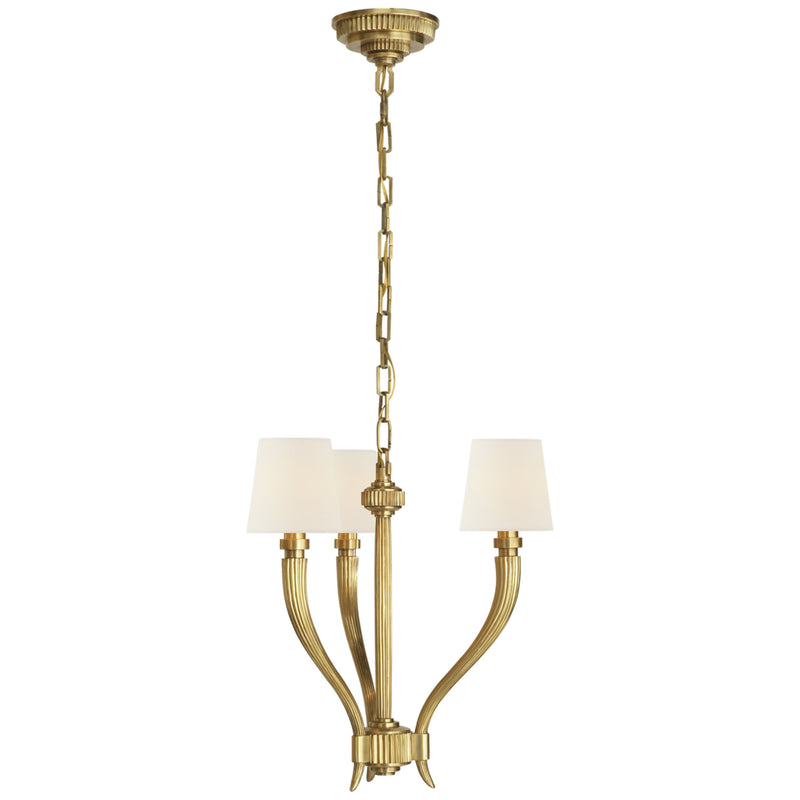 Chapman & Myers Ruhlmann Small Chandelier in Antique-Burnished Brass with Linen Shades