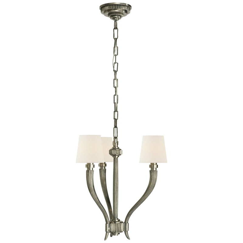 Chapman & Myers Ruhlmann Small Chandelier in Antique Nickel with Linen Shades