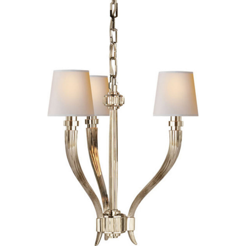 Chapman & Myers Ruhlmann Small Chandelier in Polished Nickel with Natural Paper Shades