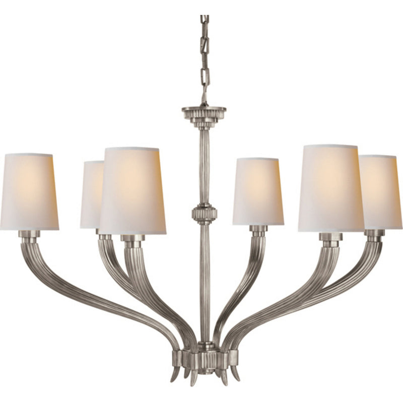Chapman & Myers Ruhlmann Large Chandelier in Antique Nickel with Natural Paper Shades