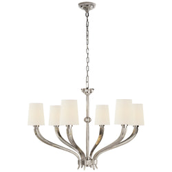 Chapman & Myers Ruhlmann Large Chandelier in Polished Nickel with Linen Shades
