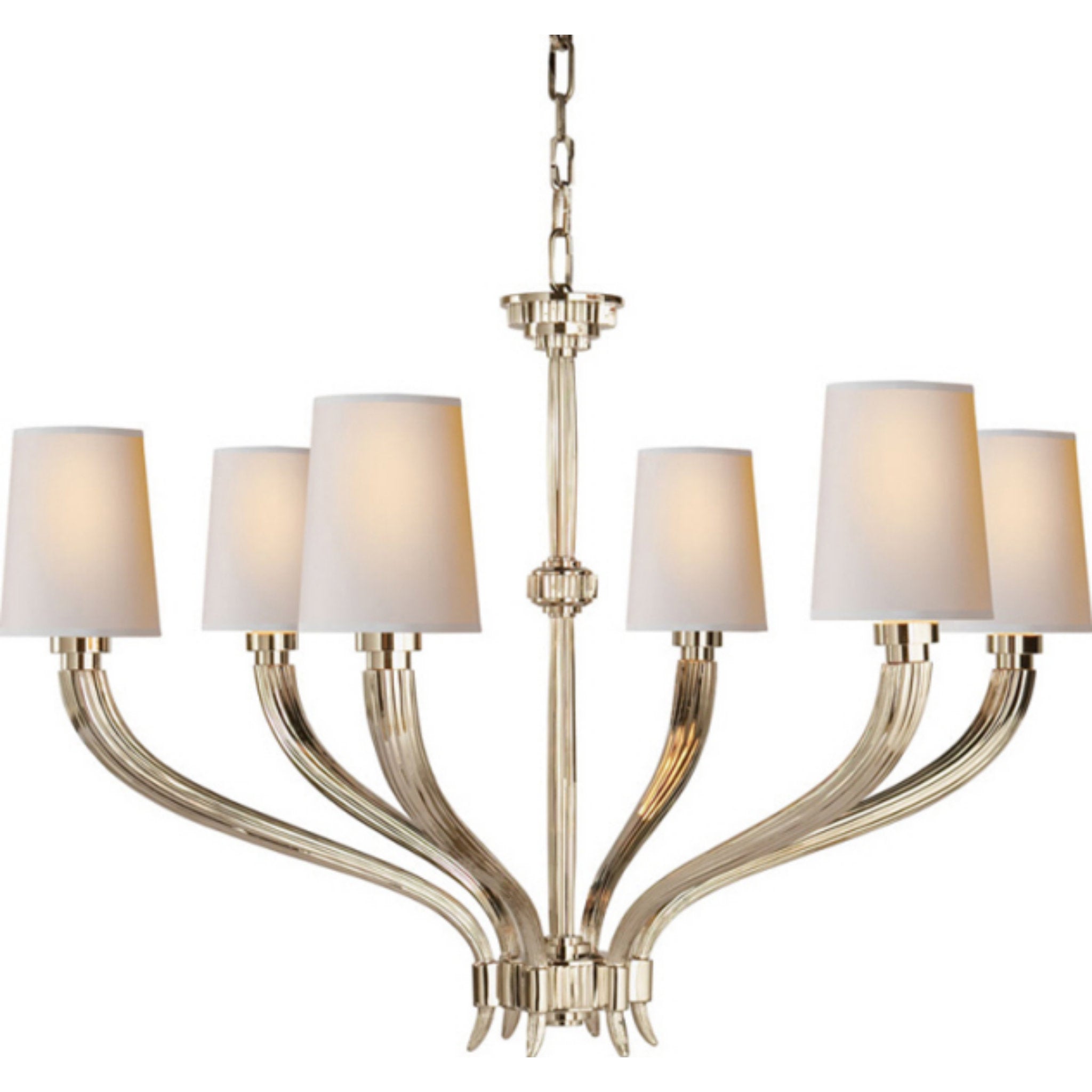 Chapman & Myers Ruhlmann Large Chandelier in Polished Nickel with Natural Paper Shades