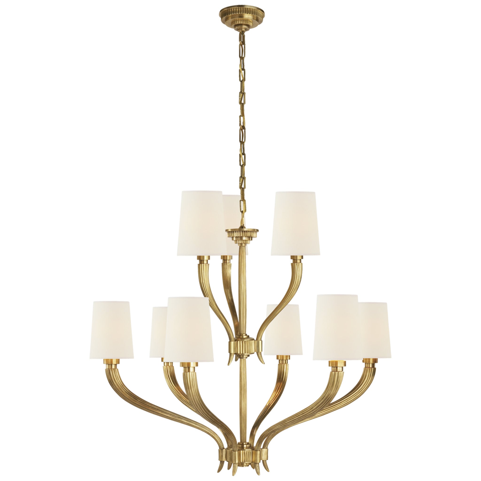 Chapman & Myers Ruhlmann 2-Tier Chandelier in Antique-Burnished Brass with Linen Shades