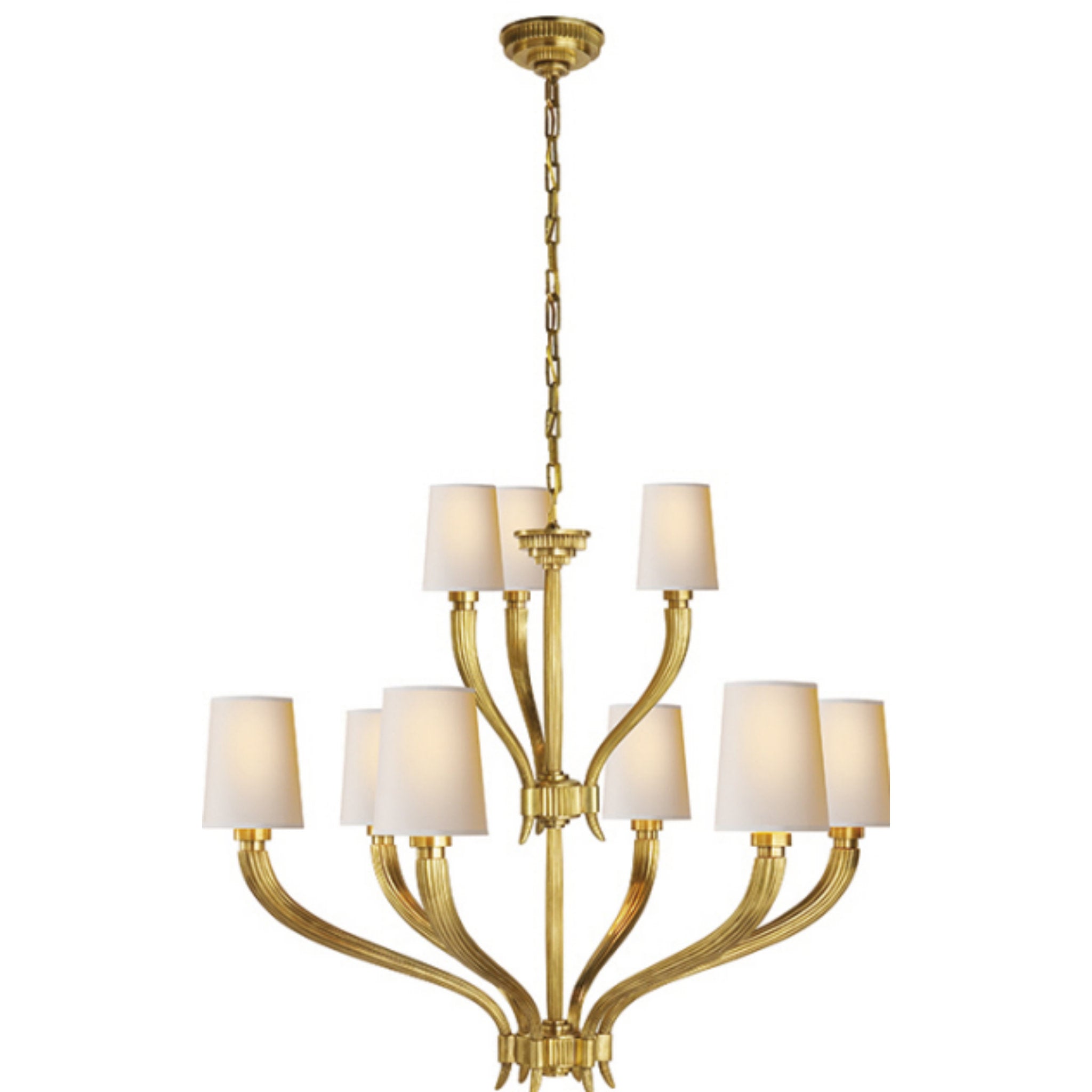 Chapman & Myers Ruhlmann 2-Tier Chandelier in Antique-Burnished Brass with Natural Paper Shades
