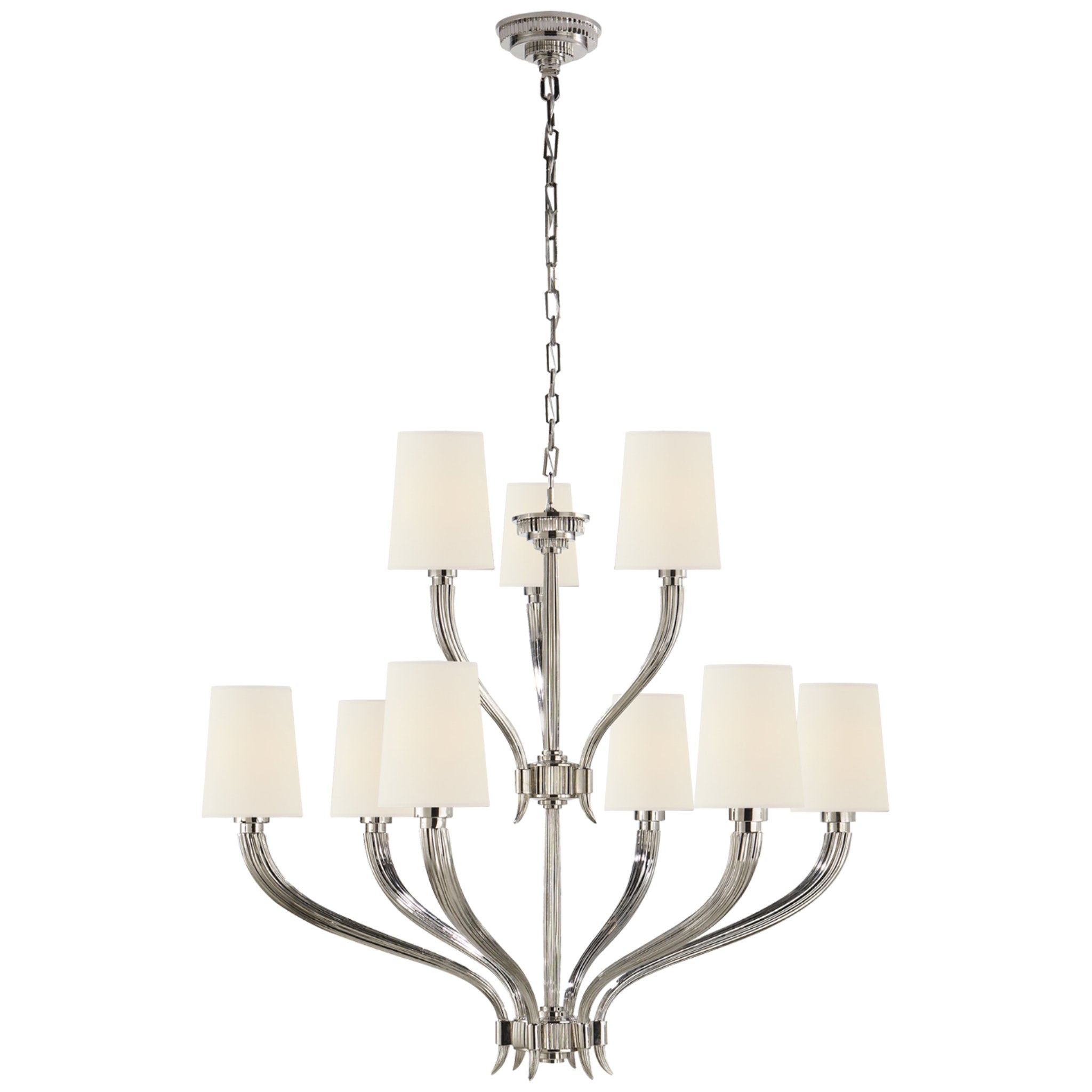 Chapman & Myers Ruhlmann 2-Tier Chandelier in Polished Nickel with Linen Shades