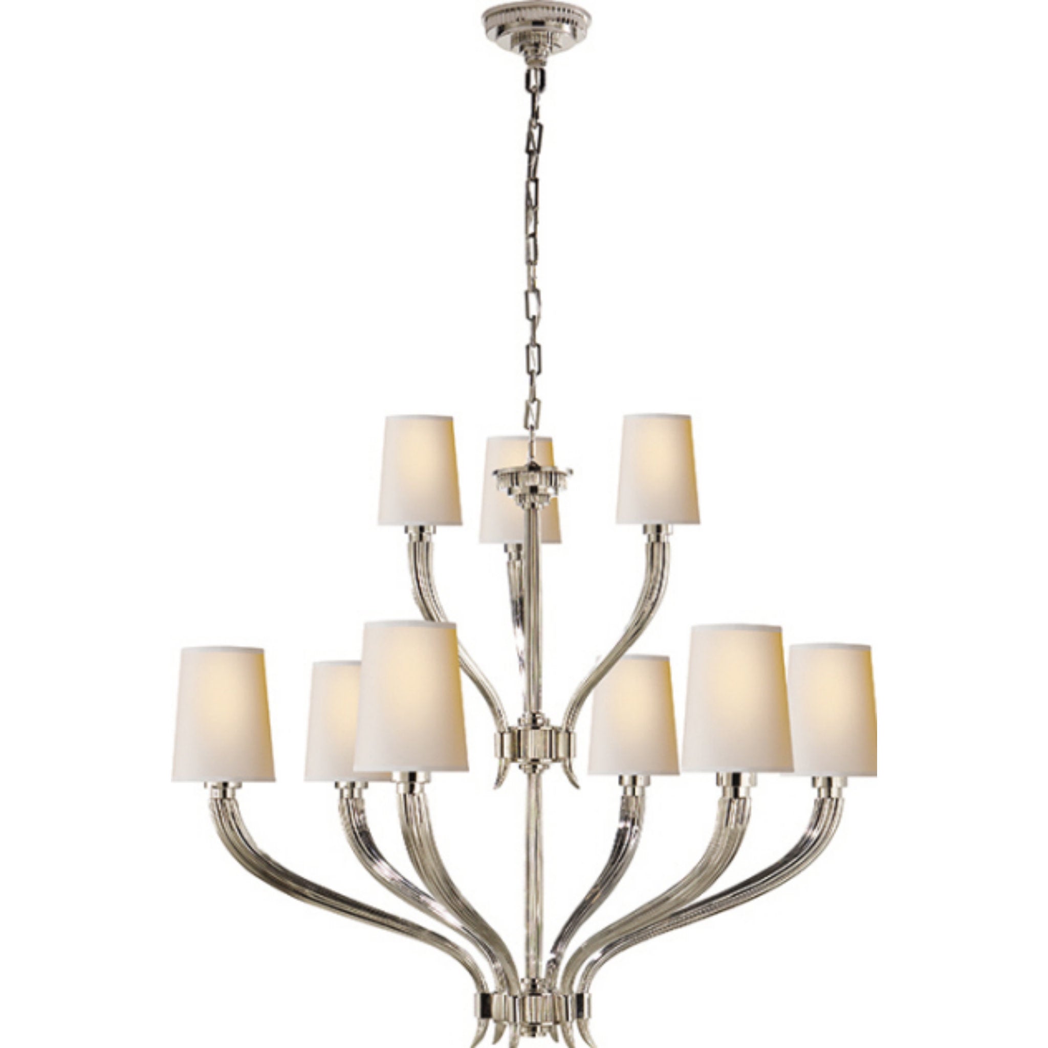 Chapman & Myers Ruhlmann 2-Tier Chandelier in Polished Nickel with Natural Paper Shades