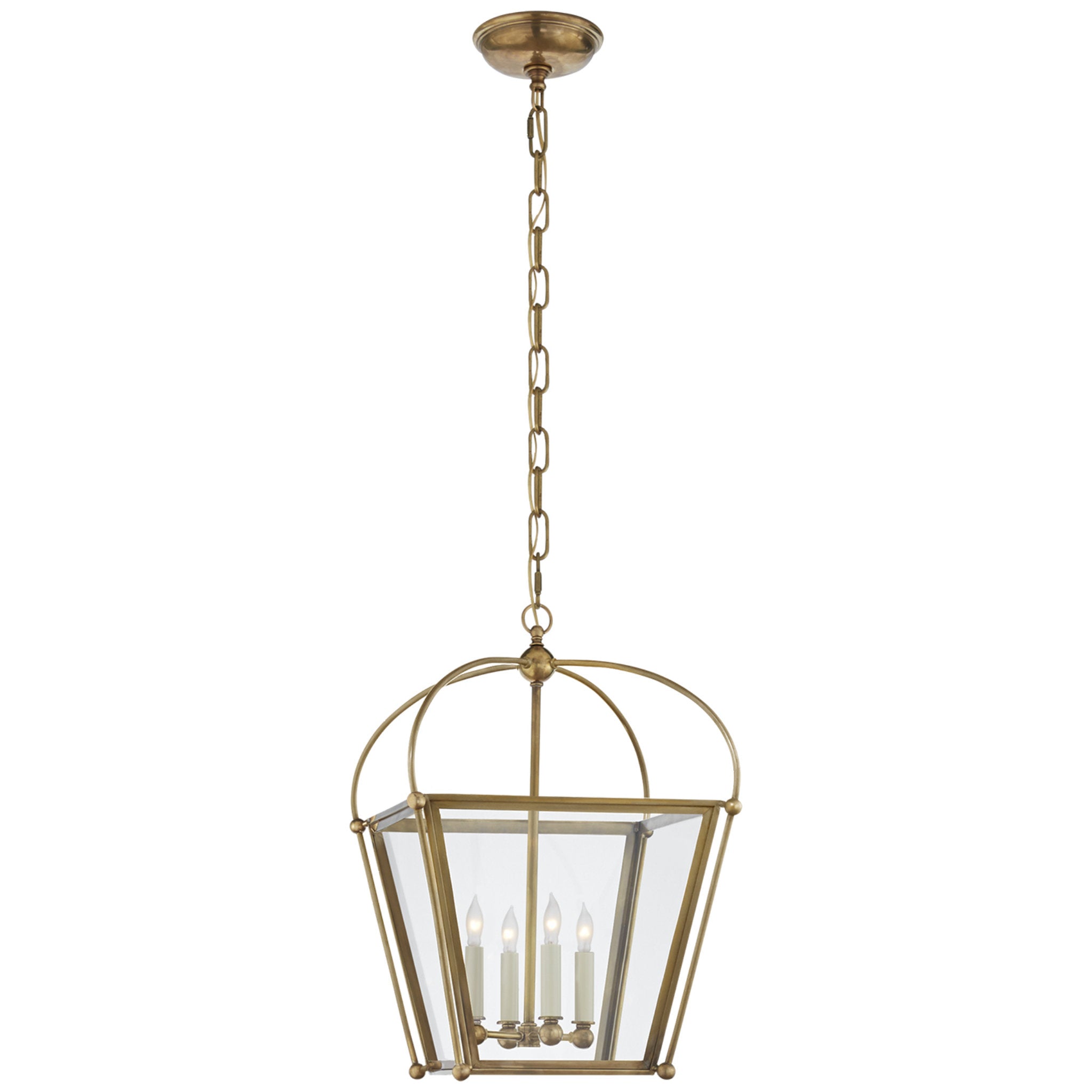 Chapman & Myers Riverside Small Square Lantern in Antique-Burnished Brass with Clear Glass