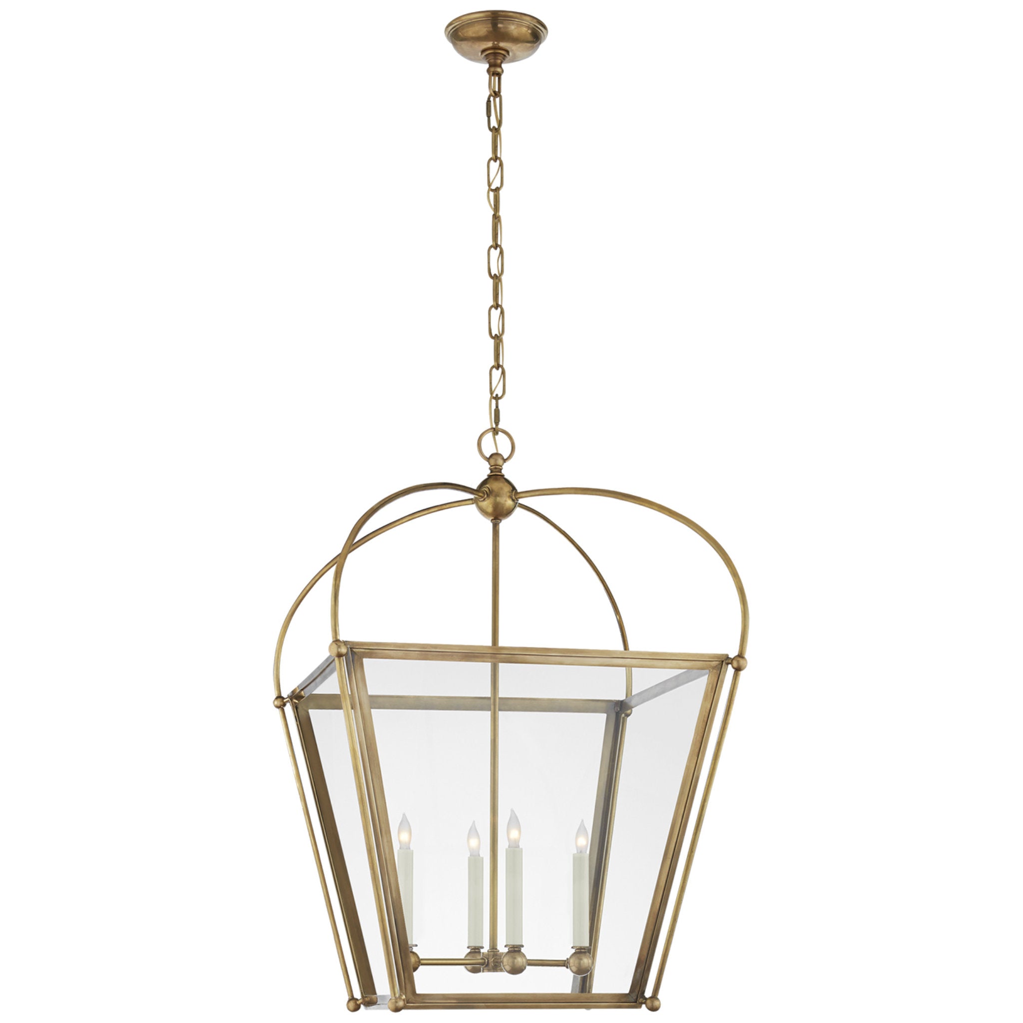 Chapman & Myers Riverside Medium Square Lantern in Antique-Burnished Brass with Clear Glass Ceiling Light W21" x H31"