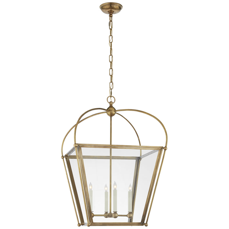 Chapman & Myers Riverside Medium Square Lantern in Antique-Burnished Brass with Clear Glass