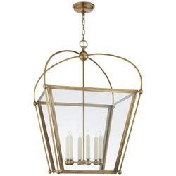 Chapman & Myers Riverside Large Square Lantern in Antique-Burnished Brass with Clear Glass