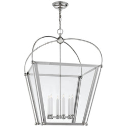 Chapman & Myers Riverside Large Square Lantern in Polished Nickel with Clear Glass