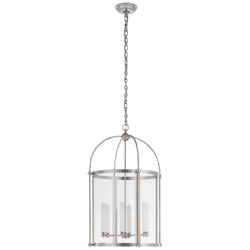 Chapman & Myers Riverside Medium Round Lantern in Polished Nickel with Clear Glass