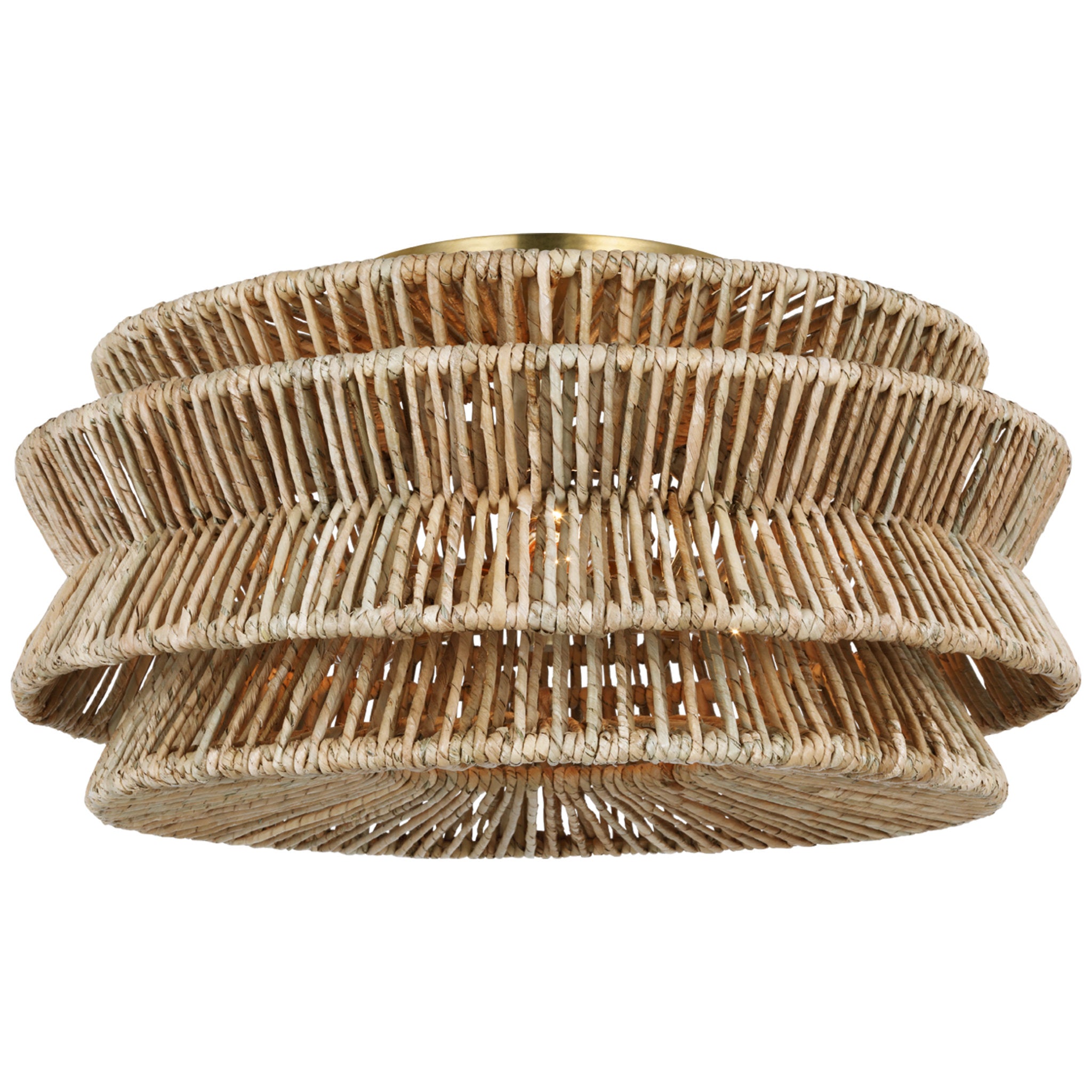 Chapman & Myers Antigua XL Semi-Flush Mount in Antique-Burnished Brass and Natural Abaca Ceiling Light W23.25" x H12"