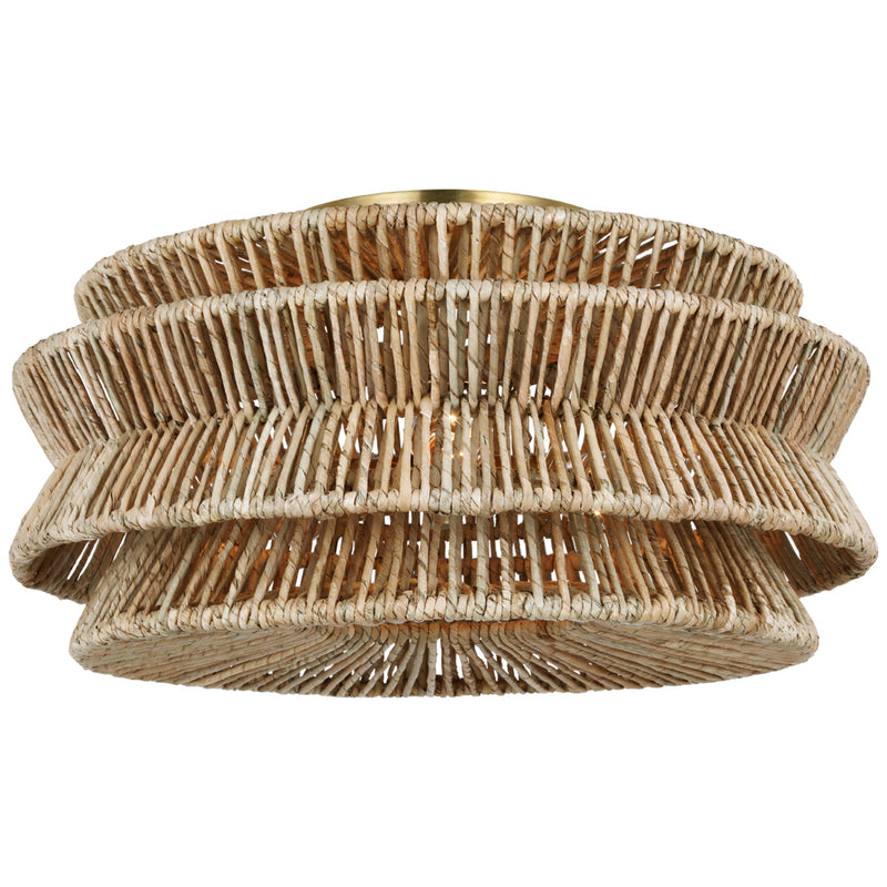 Chapman & Myers Antigua XL Semi-Flush Mount in Antique-Burnished Brass and Natural Abaca