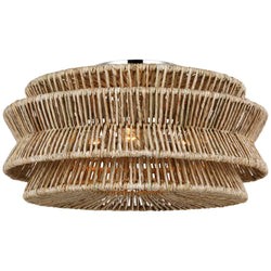 Chapman & Myers Antigua XL Semi-Flush Mount in Polished Nickel and Natural Abaca
