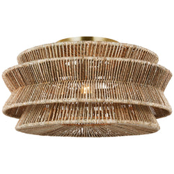 Chapman & Myers Antigua Grande Semi-Flush Mount in Antique-Burnished Brass and Natural Abaca