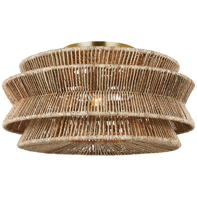 Chapman & Myers Antigua Grande Semi-Flush Mount in Antique-Burnished Brass and Natural Abaca