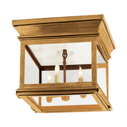 Chapman & Myers Club Small Square Flush Mount in Antique-Burnished Brass with Clear Glass