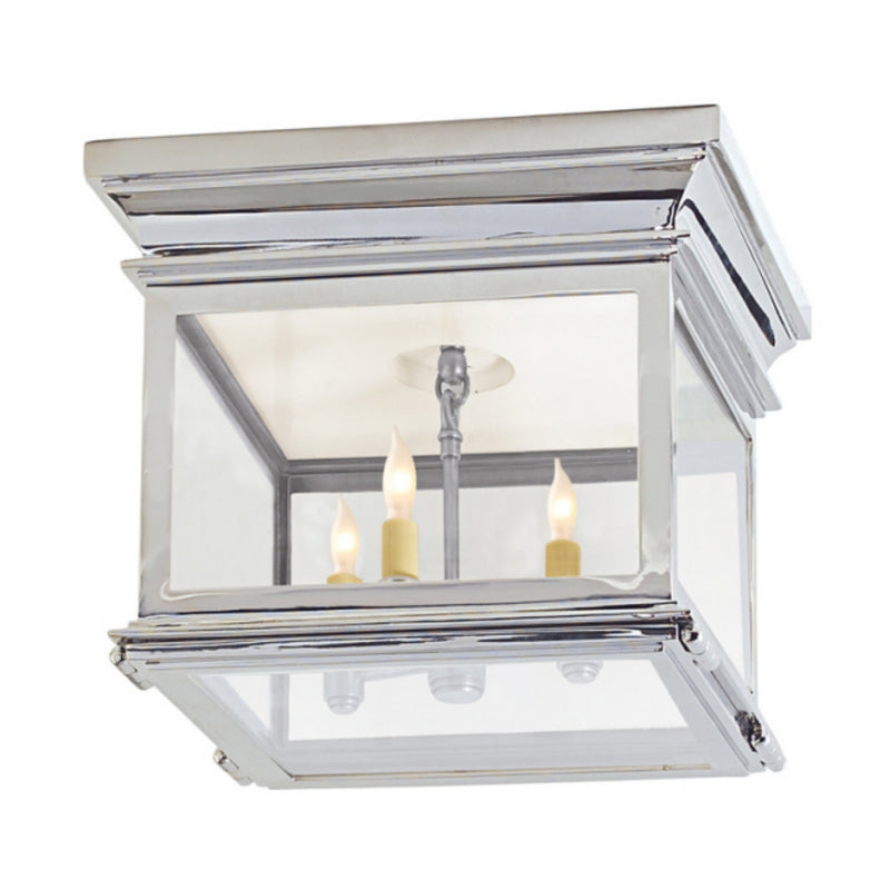 Chapman & Myers Club Small Square Flush Mount in Polished Nickel with Clear Glass