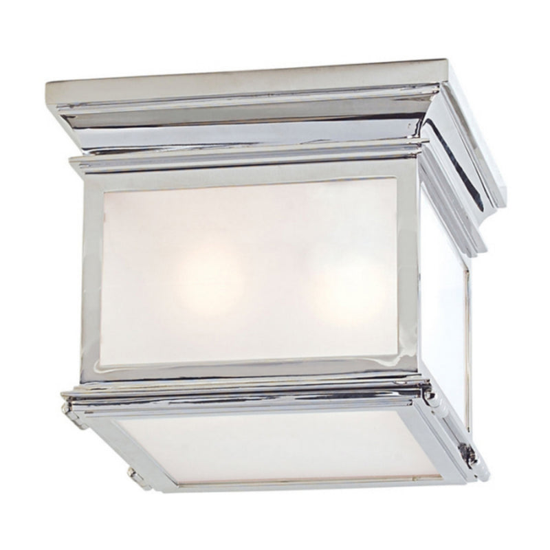 Chapman & Myers Club Small Square Flush Mount in Polished Nickel with Frosted Glass