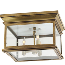 Chapman & Myers Club Large Square Flush Mount in Antique-Burnished Brass with Clear Glass