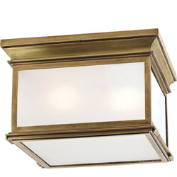 Chapman & Myers Club Large Square Flush Mount in Antique-Burnished Brass with Frosted Glass