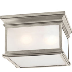 Chapman & Myers Club Large Square Flush Mount in Antique Nickel with Frosted Glass