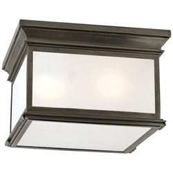 Chapman & Myers Club Large Square Flush Mount in Bronze with Frosted Glass