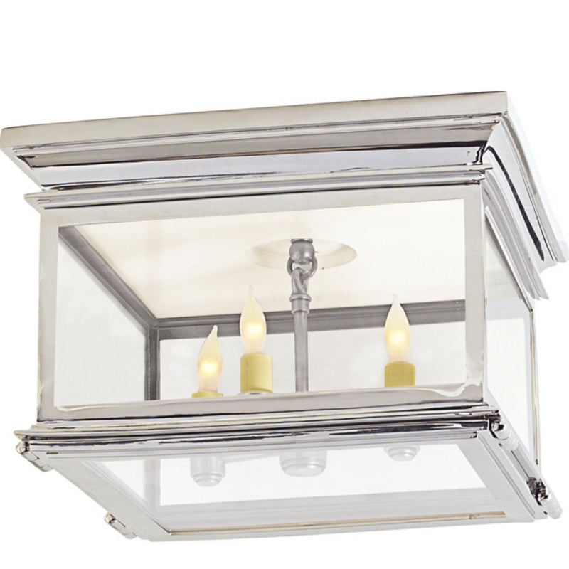 Chapman & Myers Club Large Square Flush Mount in Polished Nickel with Clear Glass