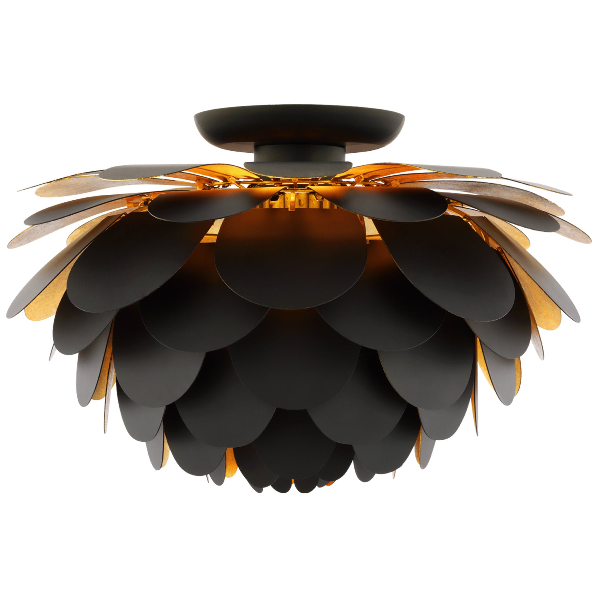 Chapman & Myers Cynara Large Flush Mount in Matte Black and Gild Ceiling Light W17" x H10"