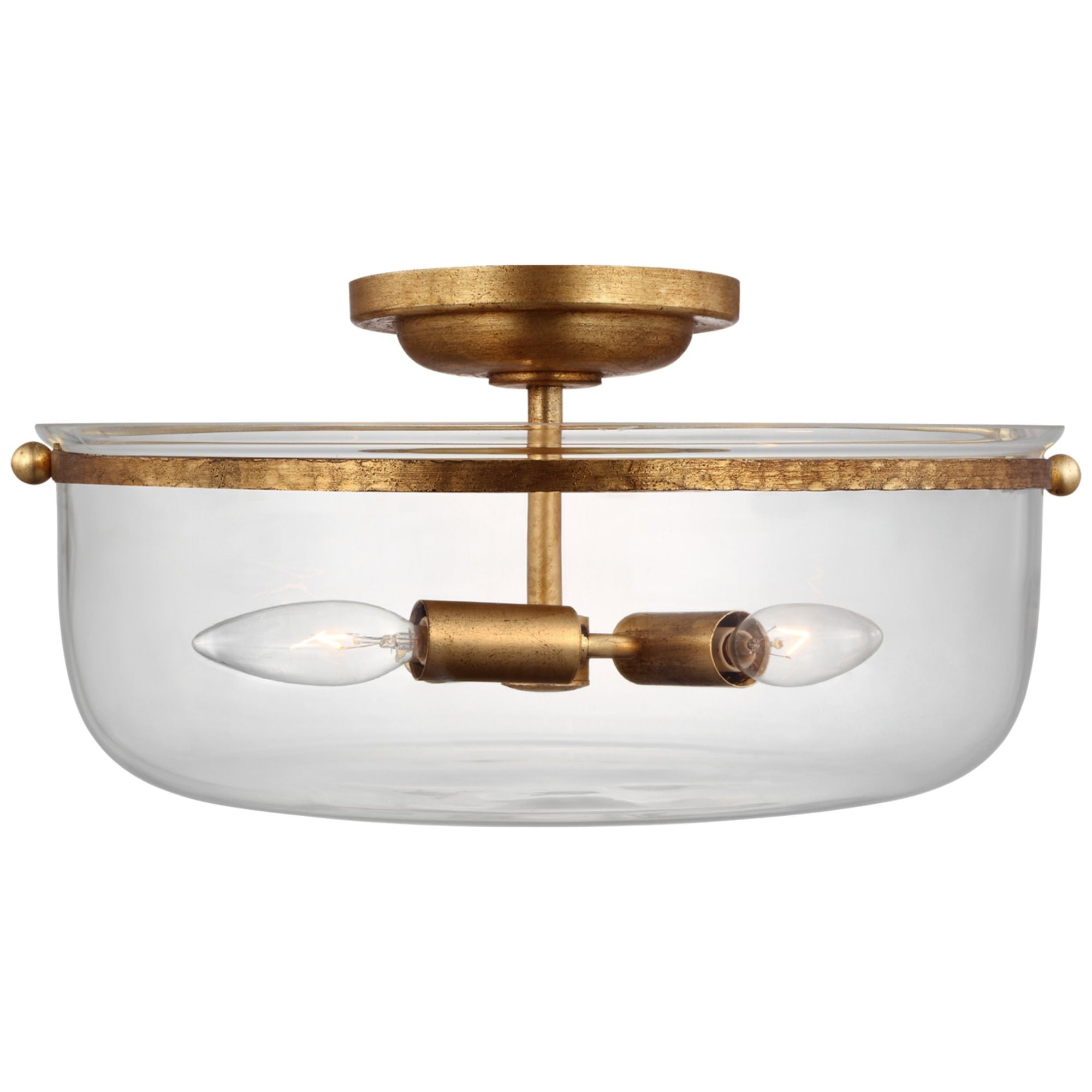 Chapman & Myers Lorford Medium Semi-Flush in Gilded Iron with Clear Glass Ceiling Light W15.5" x H8"