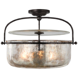 Chapman & Myers Lorford Medium Semi-Flush Lantern in Aged Iron with Mercury Glass