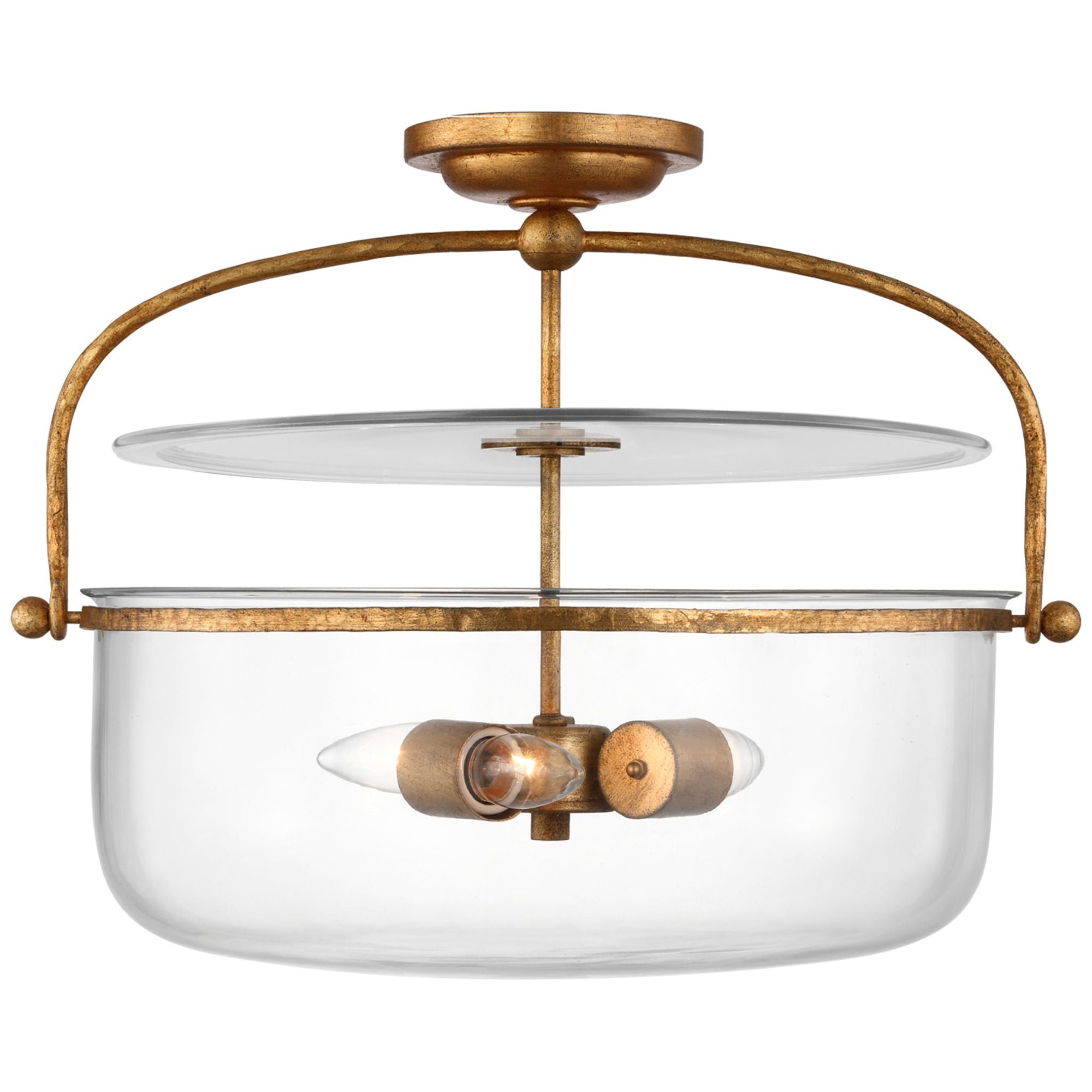 Chapman & Myers Lorford Medium Semi-Flush Lantern in Gilded Iron with Clear Glass Ceiling Light W19.75" x H15"