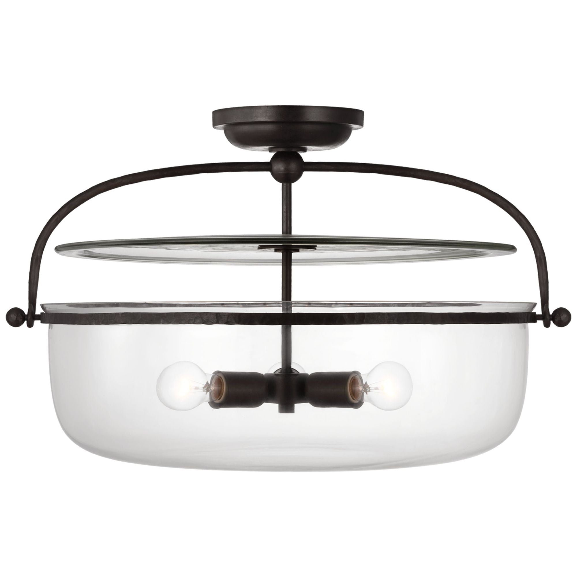 Chapman & Myers Lorford Large Semi Flush Lantern in Aged Iron with Clear Glass Ceiling Light W28" x H17.5"