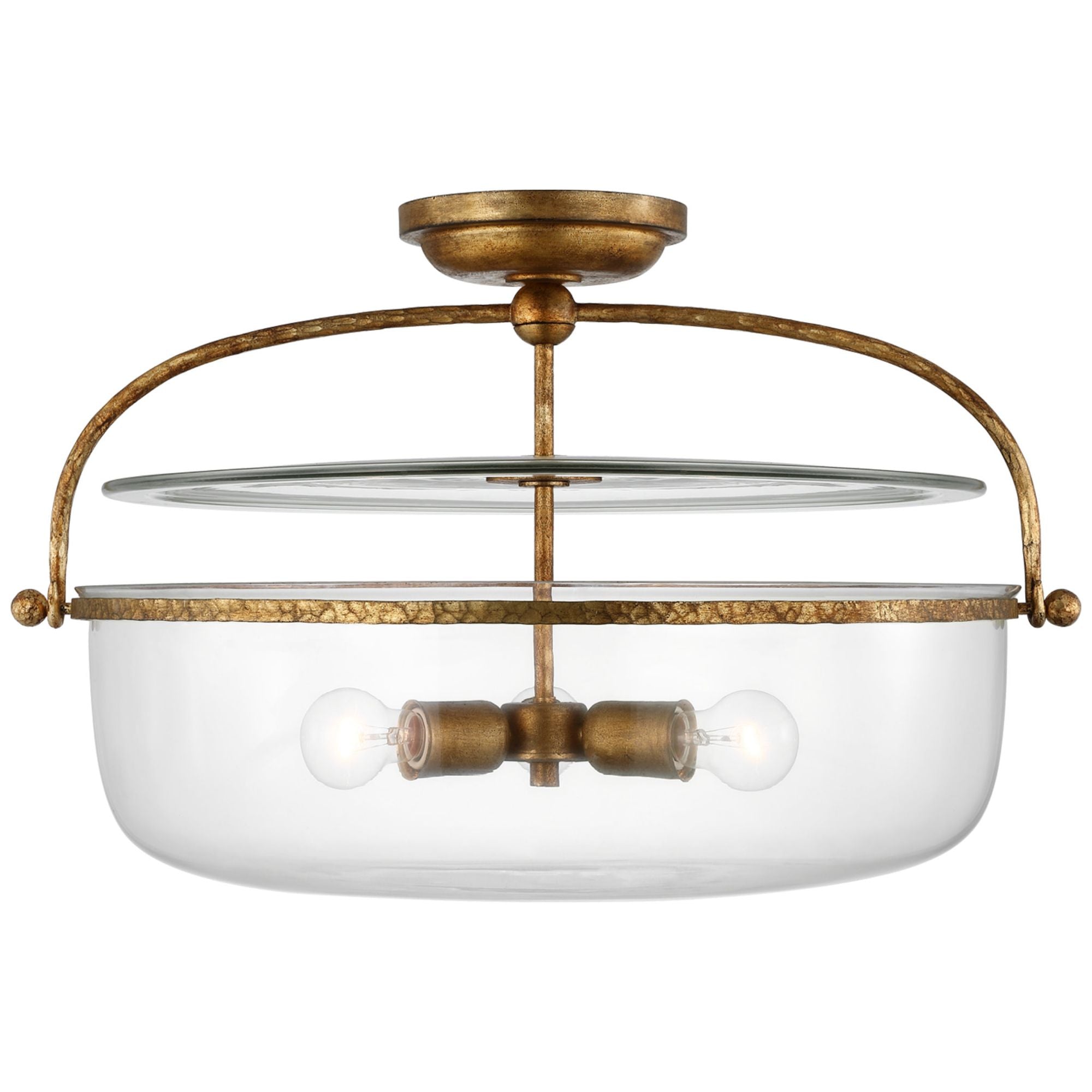 Chapman & Myers Lorford Large Semi Flush Lantern in Gilded Iron with Clear Glass Ceiling Light W28" x H17.5"