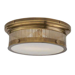 Chapman & Myers Alderly Small Flush Mount in Antique Brass with White Glass