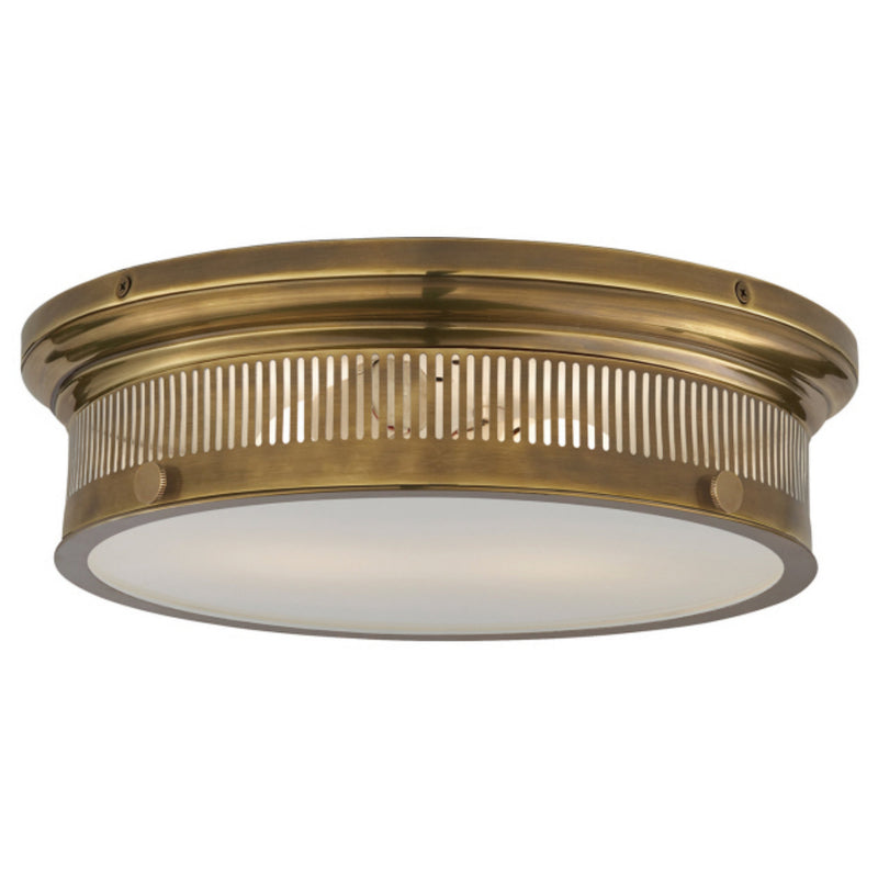 Chapman & Myers Alderly Flush Mount in Antique Brass with White Glass