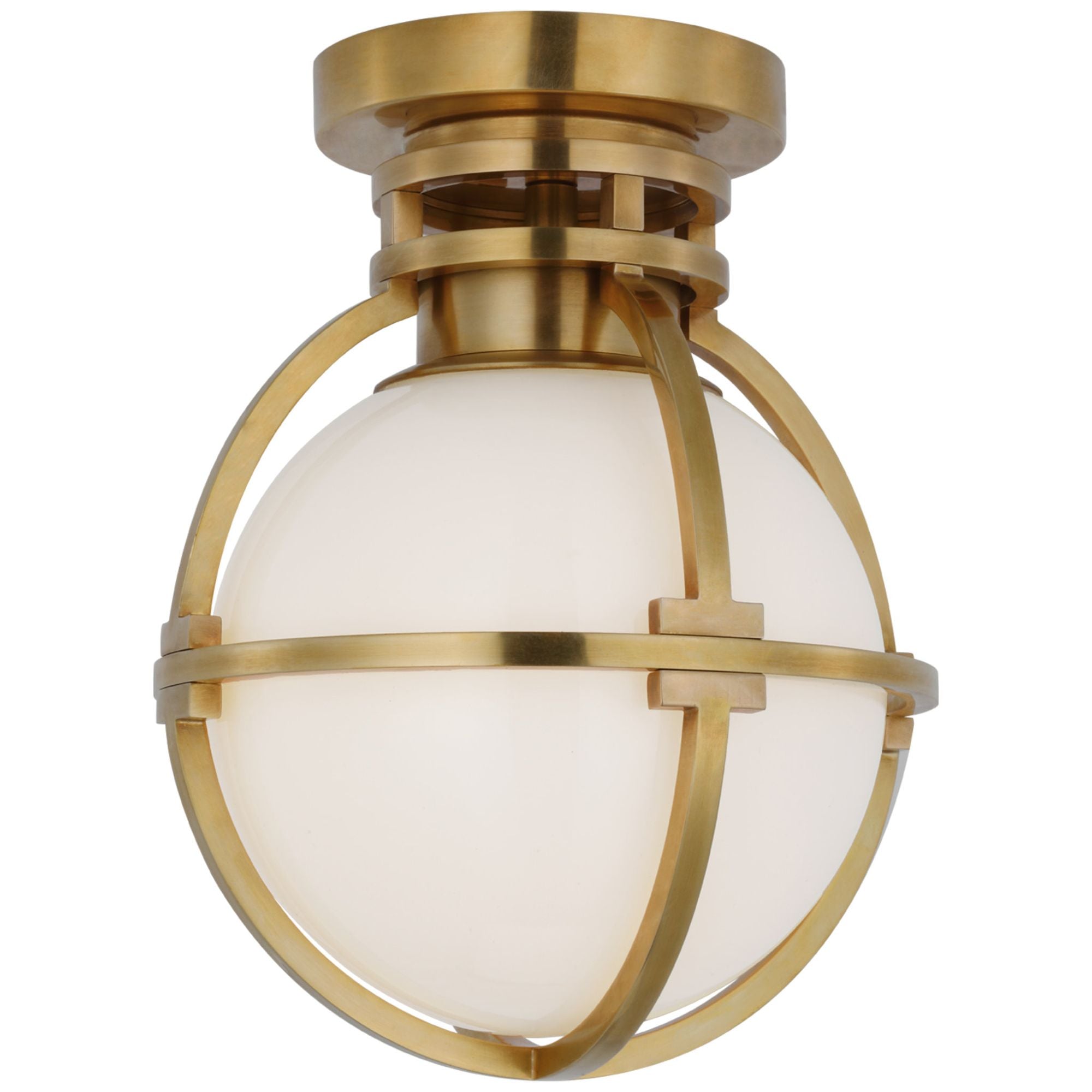 Chapman & Myers Gracie 7" Captured Globe Flush Mount in Antique-Burnished Brass with White Glass