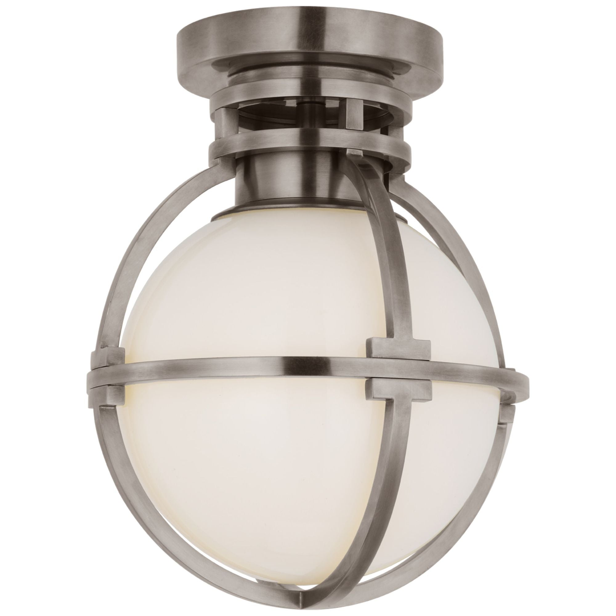 Chapman & Myers Gracie 7" Captured Globe Flush Mount in Antique Nickel with White Glass Ceiling Light W7.25" x H9.5"